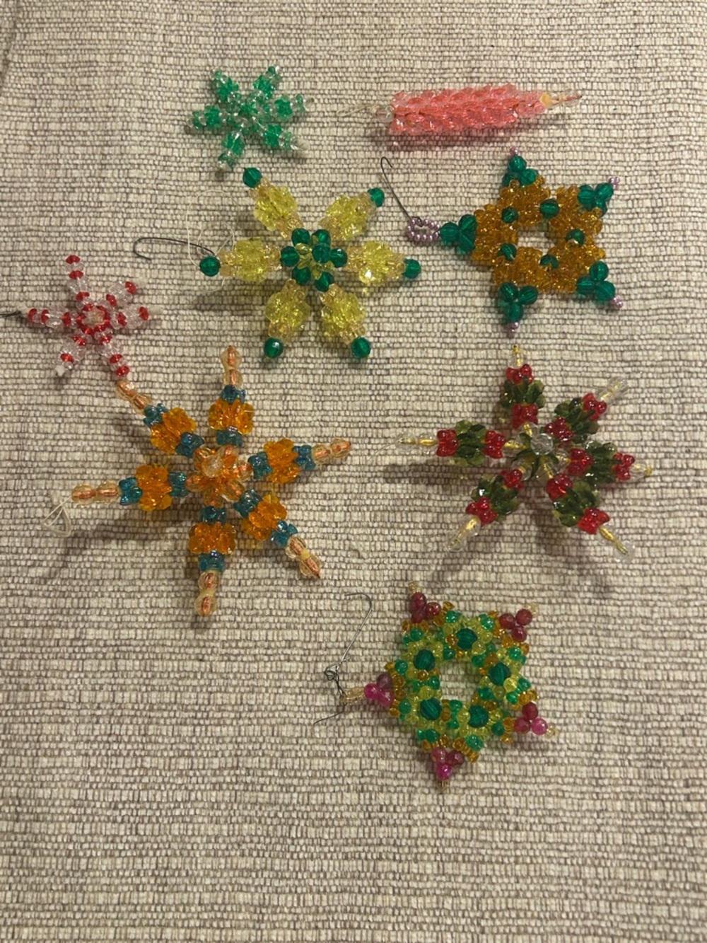 Lot of 8 Beautiful Handmade Beaded Star Snowflake Ornaments